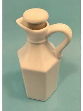White Ceramic Cruet Vinegar Oil Vintage Pottery Milk Glass Pourer Stopper Xcell